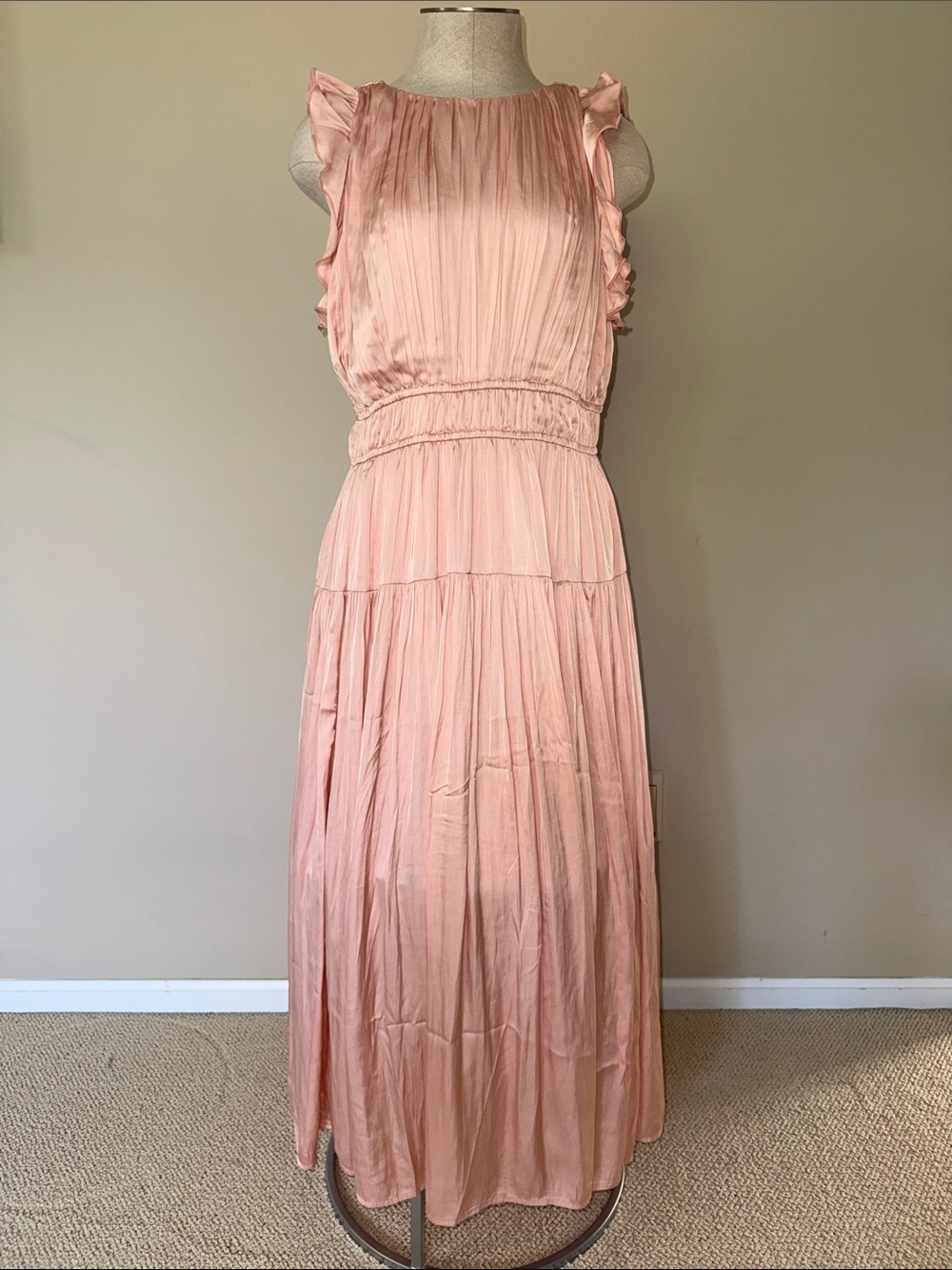 Ann Taylor Blush Ruffle Sleeve Pleated Maxi Dress